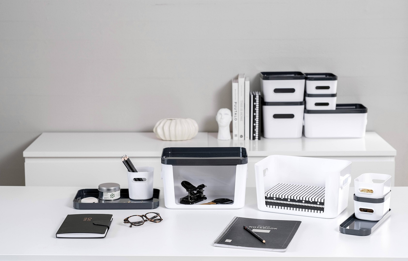 SmartStore Compact storage boxes in an office