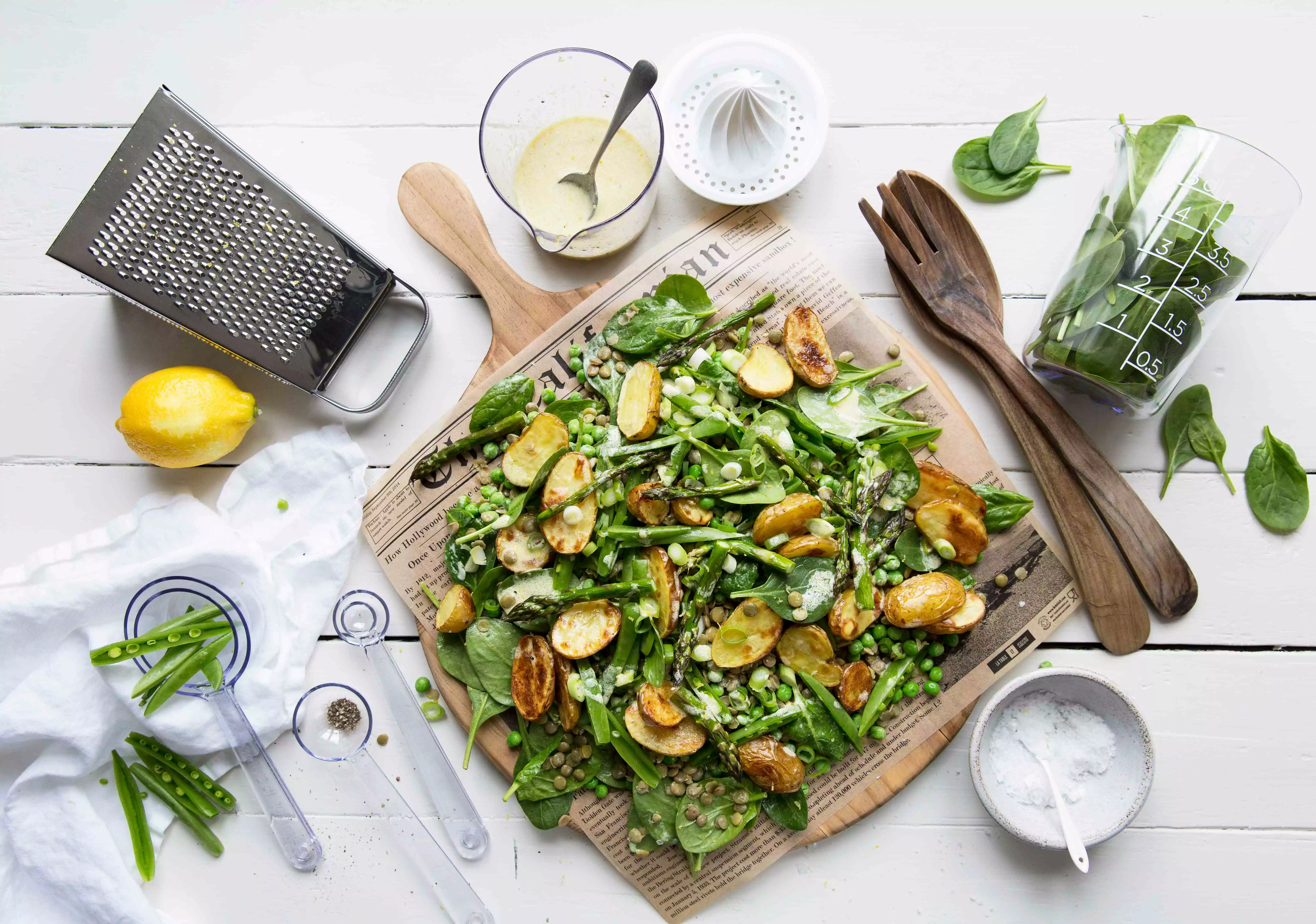 Summer salad with roasted potatoes and dijon dressing